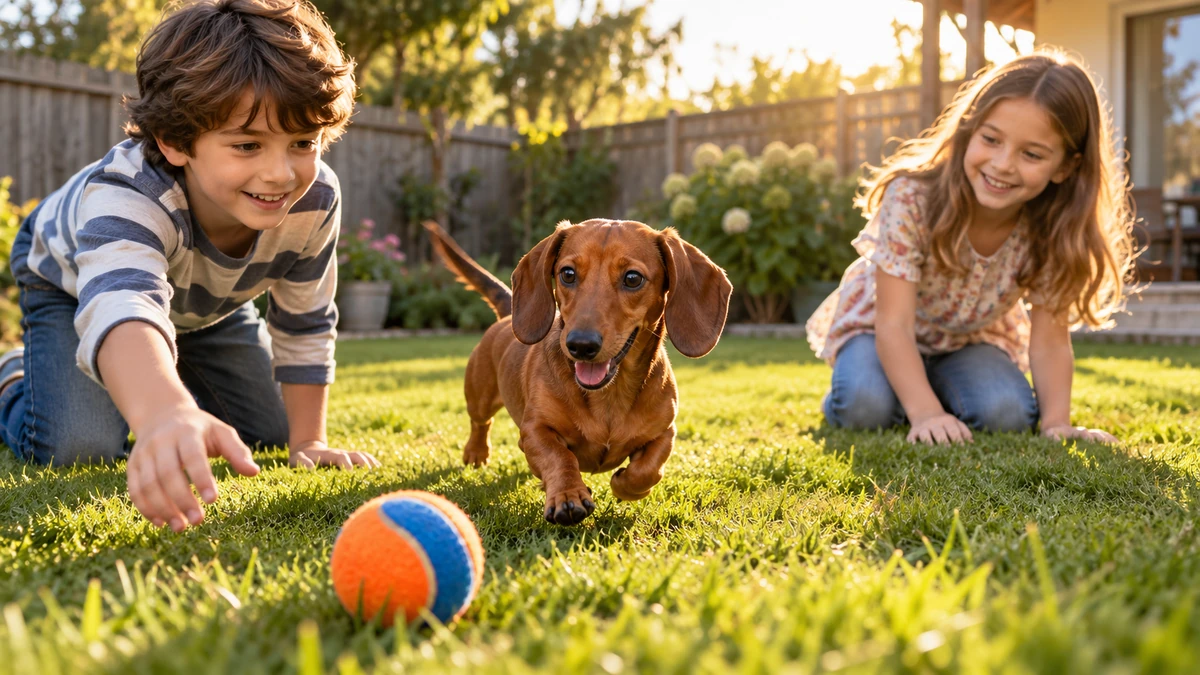 Dakhund Sosis Köpek köpek — çocuklarla oyun